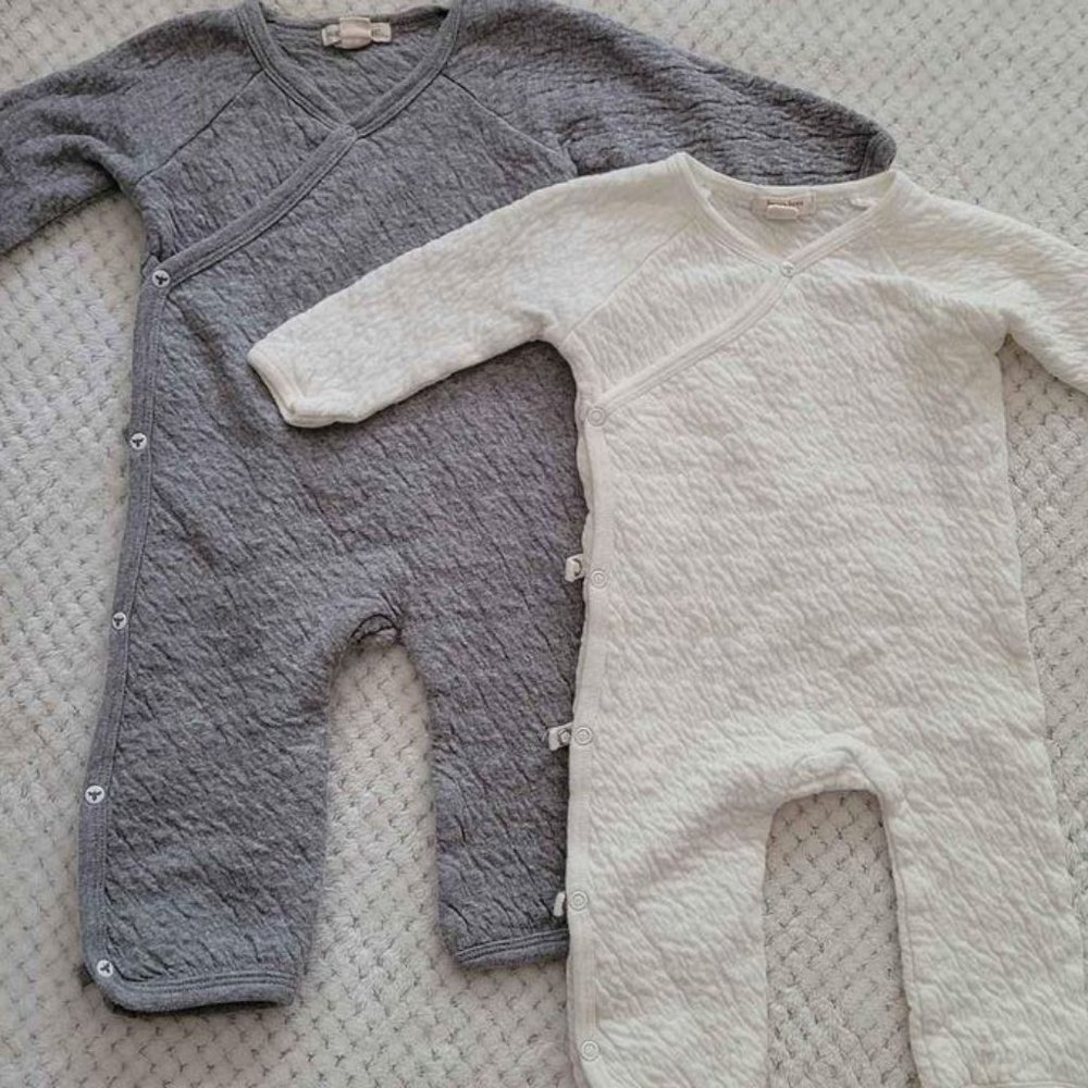 *Great for Twins* Burt's Bees Organic Wrap Front Baby Jumpsuits - Set of 2